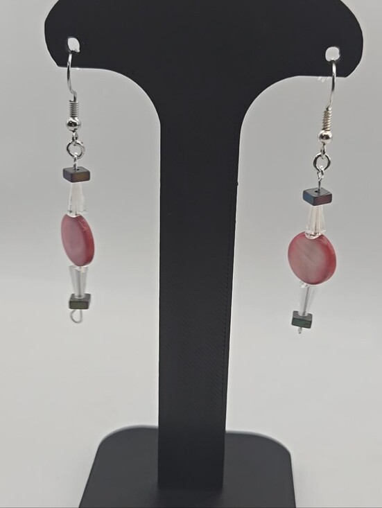 Handmade Jewelry - Handmade Pink Beaded Dangle Earrings Silver Tone Fish Hook